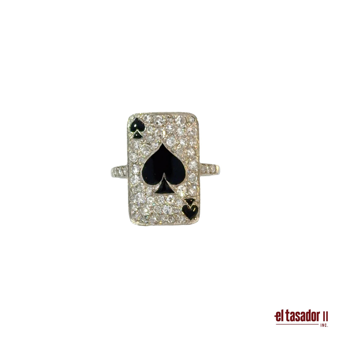 Las Vegas Collection Spade ring 6.6 g platinum enamel & 1.14 ct of diamonds (N)