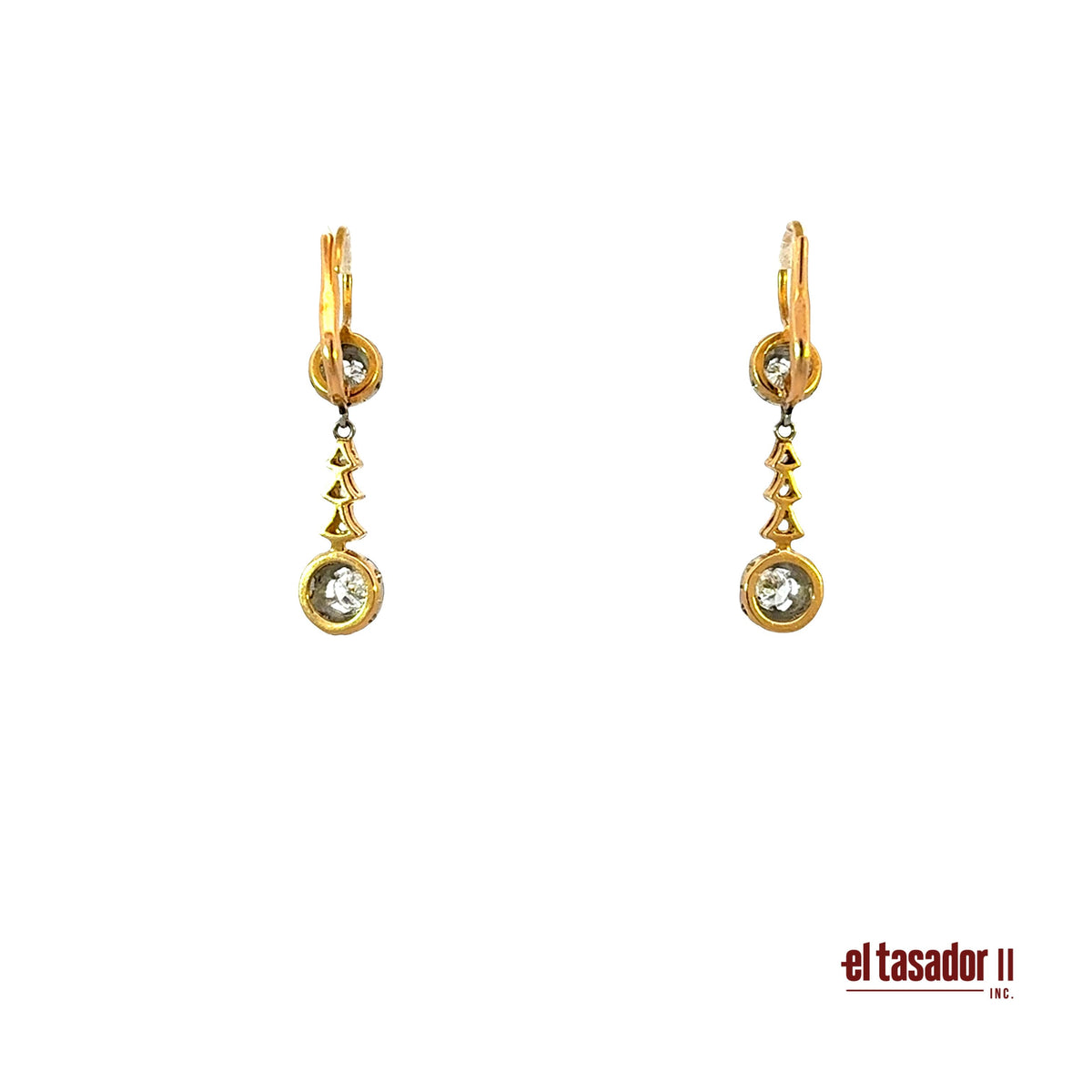 Earrings 5.1 g 18k gold and platinum, 2 center stones 0.25 ct and diamonds (A)