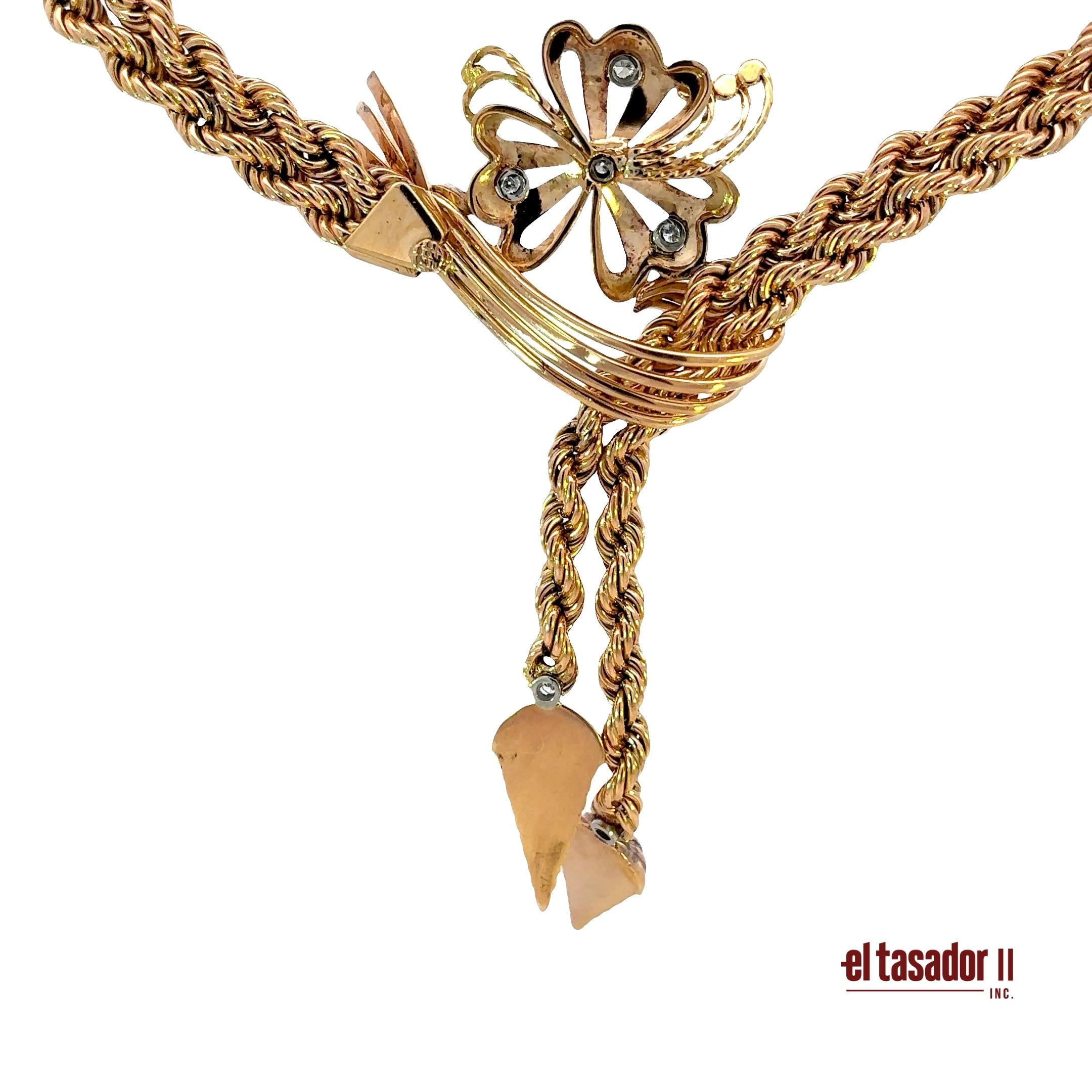 Braided flower necklace 76.8 g 18k gold and diamonds 0.56 ct (A)