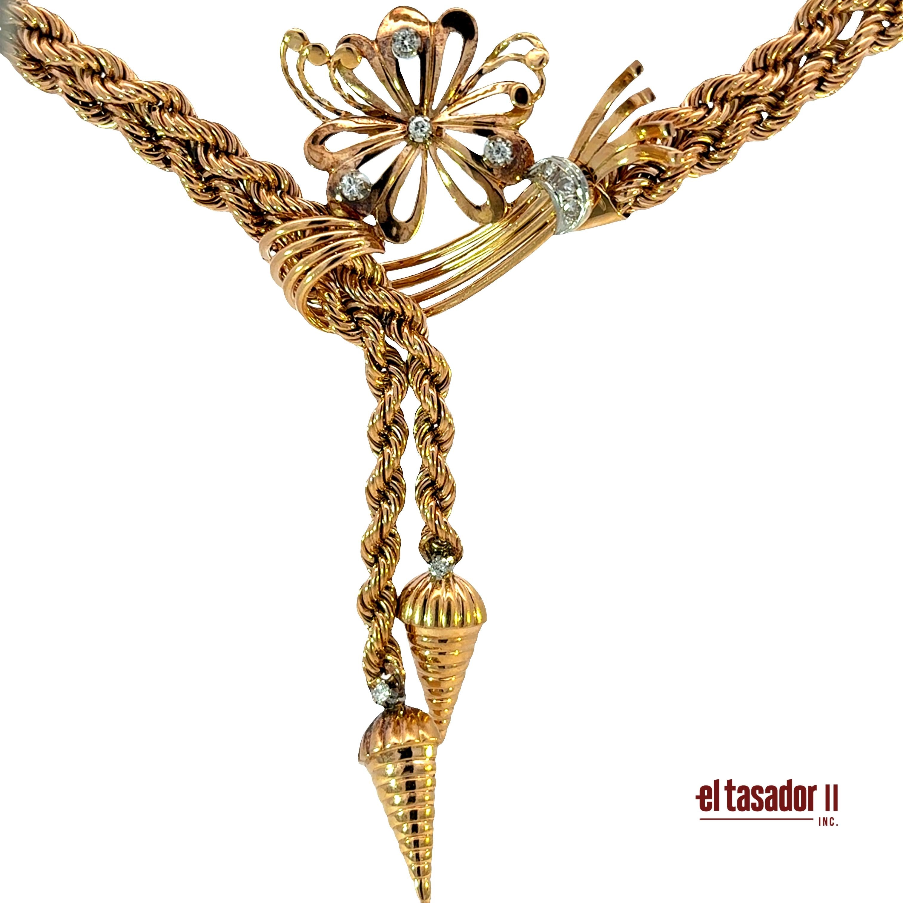 Braided flower necklace 76.8 g 18k gold and diamonds 0.56 ct (A)