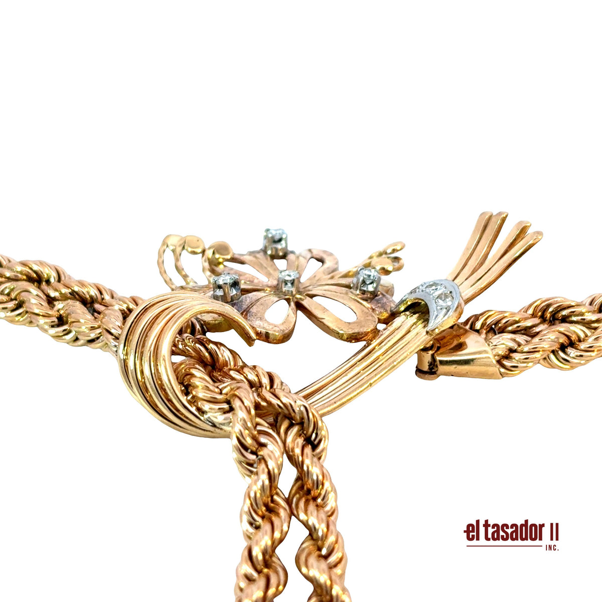 Braided flower necklace 76.8 g 18k gold and diamonds 0.56 ct (A)