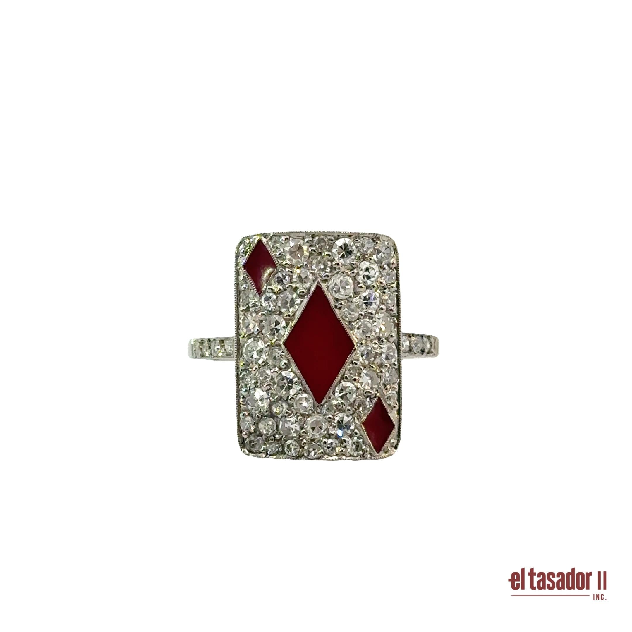Las Vegas Collection Diamond ring 5.3 g platinum enamel and 0.84 ct of diamonds