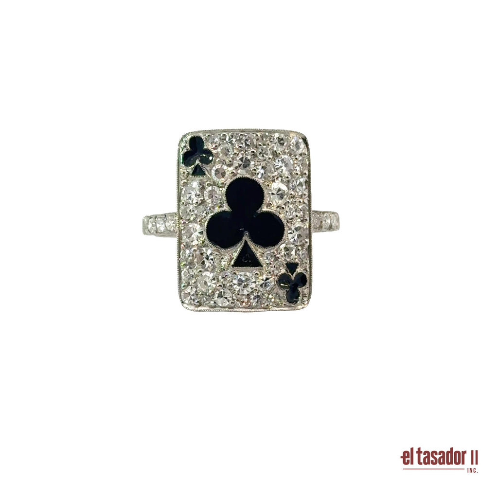 Las Vegas Collection Clover ring 5.2 g platinum enamel and 0.94 ct of diamonds