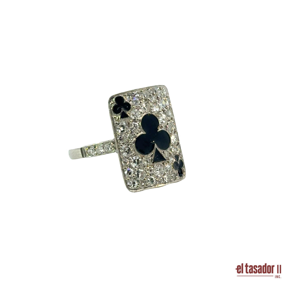 Las Vegas Collection Clover ring 5.2 g platinum enamel and 0.94 ct of diamonds