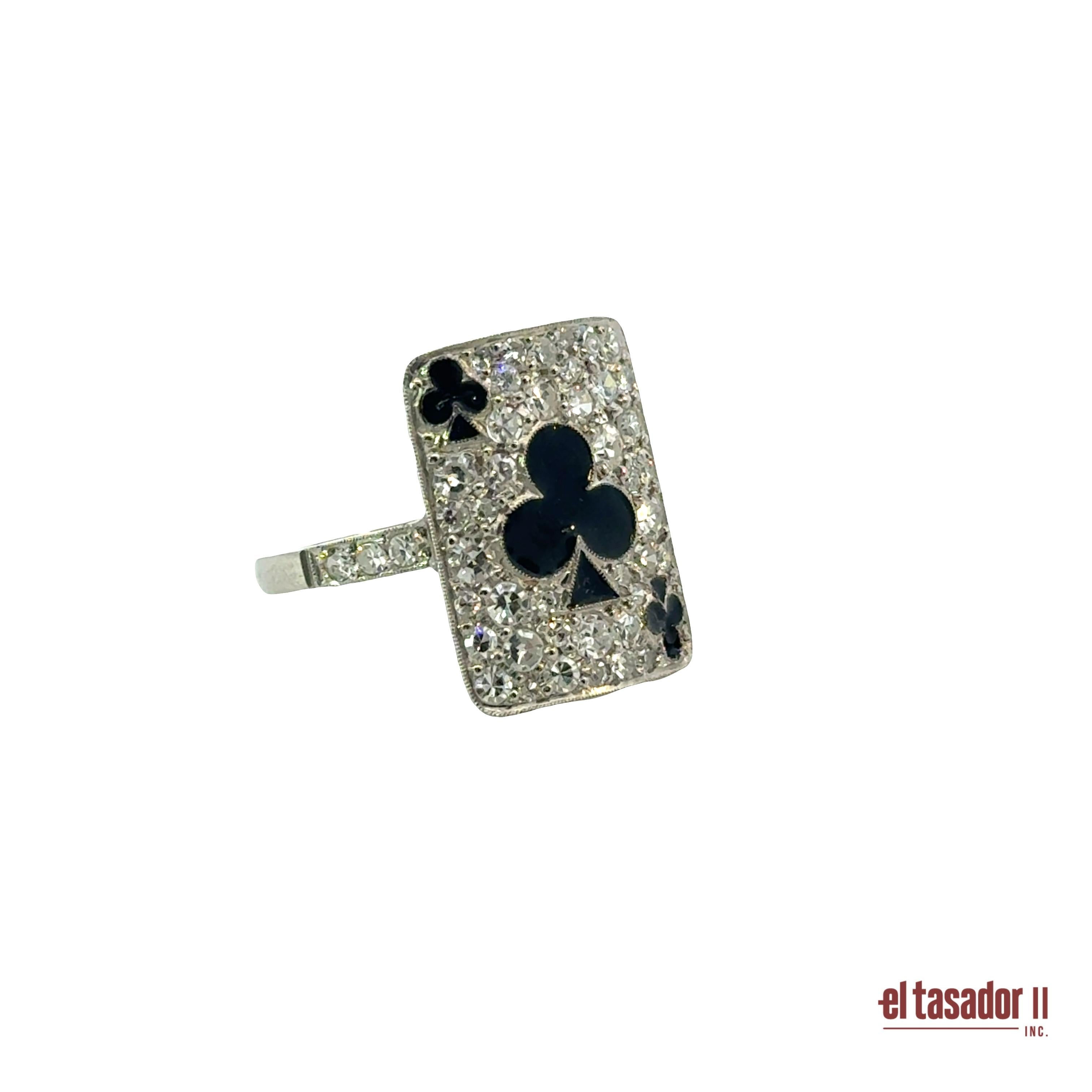 Las Vegas Collection Clover ring 5.2 g platinum enamel and 0.94 ct of diamonds