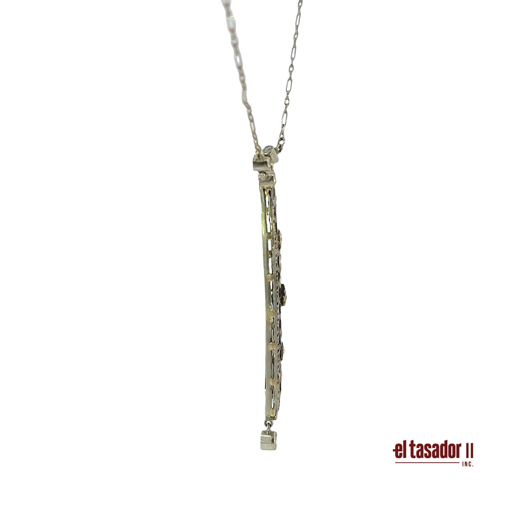 7.1 g 18k gold & platinum pendant, center stone 0.20 ct, sapphires and diamonds