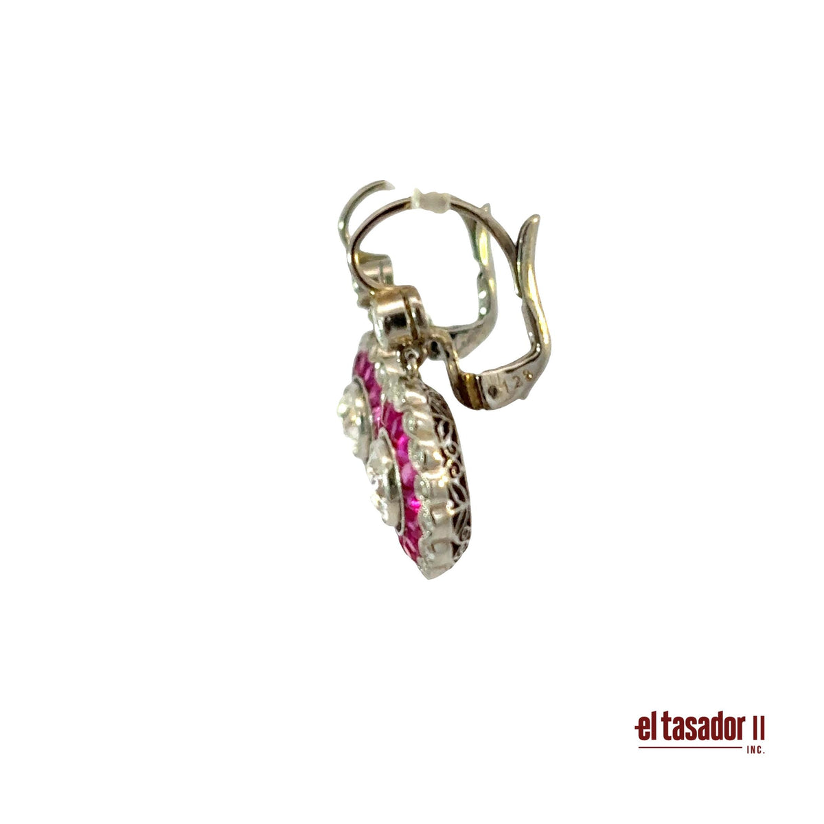 Earrings 6.5 g of platinum, Old cut center stones 1.28 ct and samll diamonds