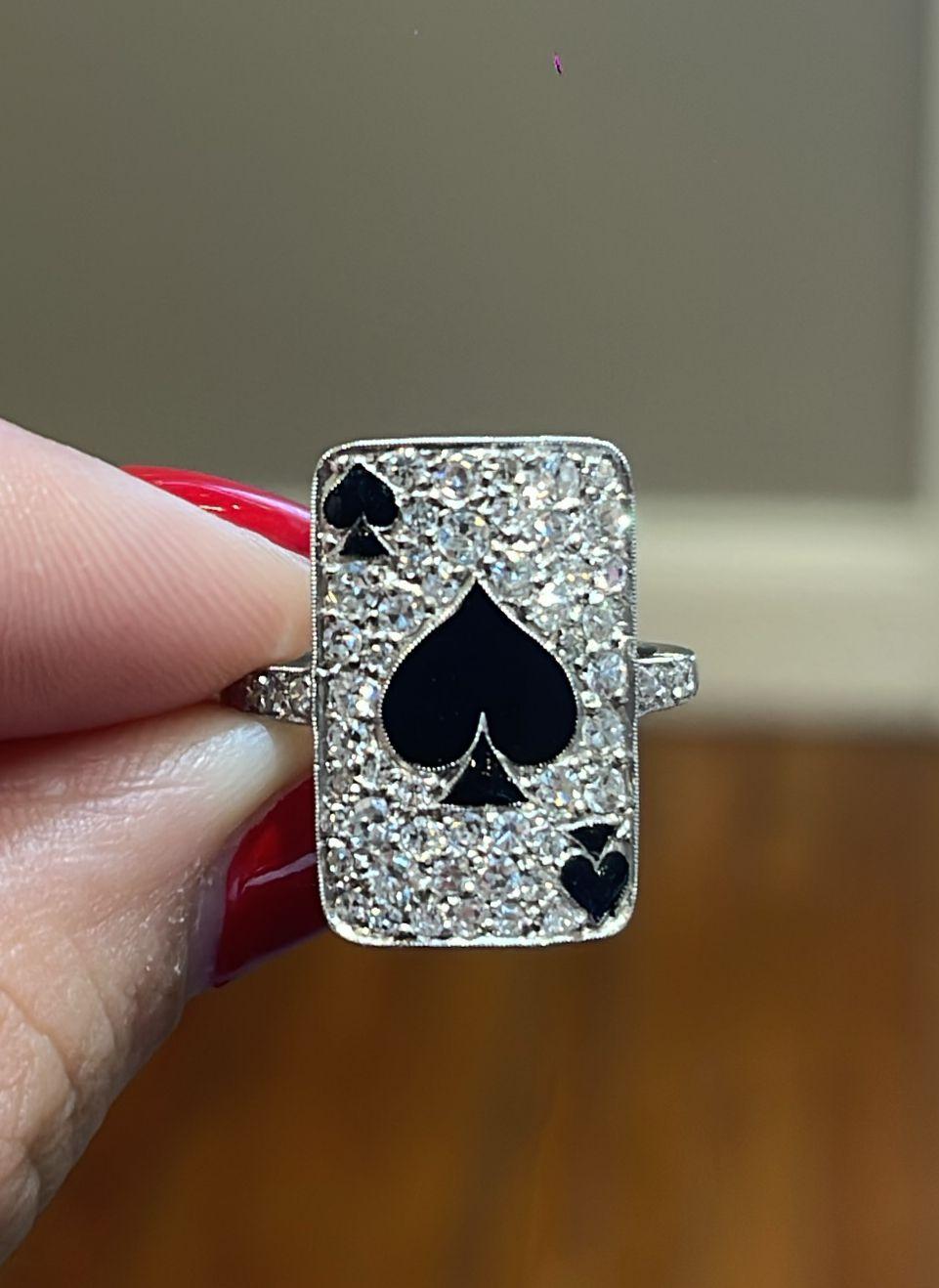 Las Vegas Collection Spade ring 6.6 g platinum enamel & 1.14 ct of diamonds (N)