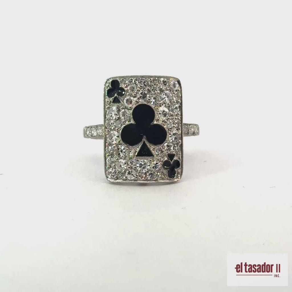 Las Vegas Collection Clover ring 5.2 g platinum enamel and 0.94 ct of diamonds