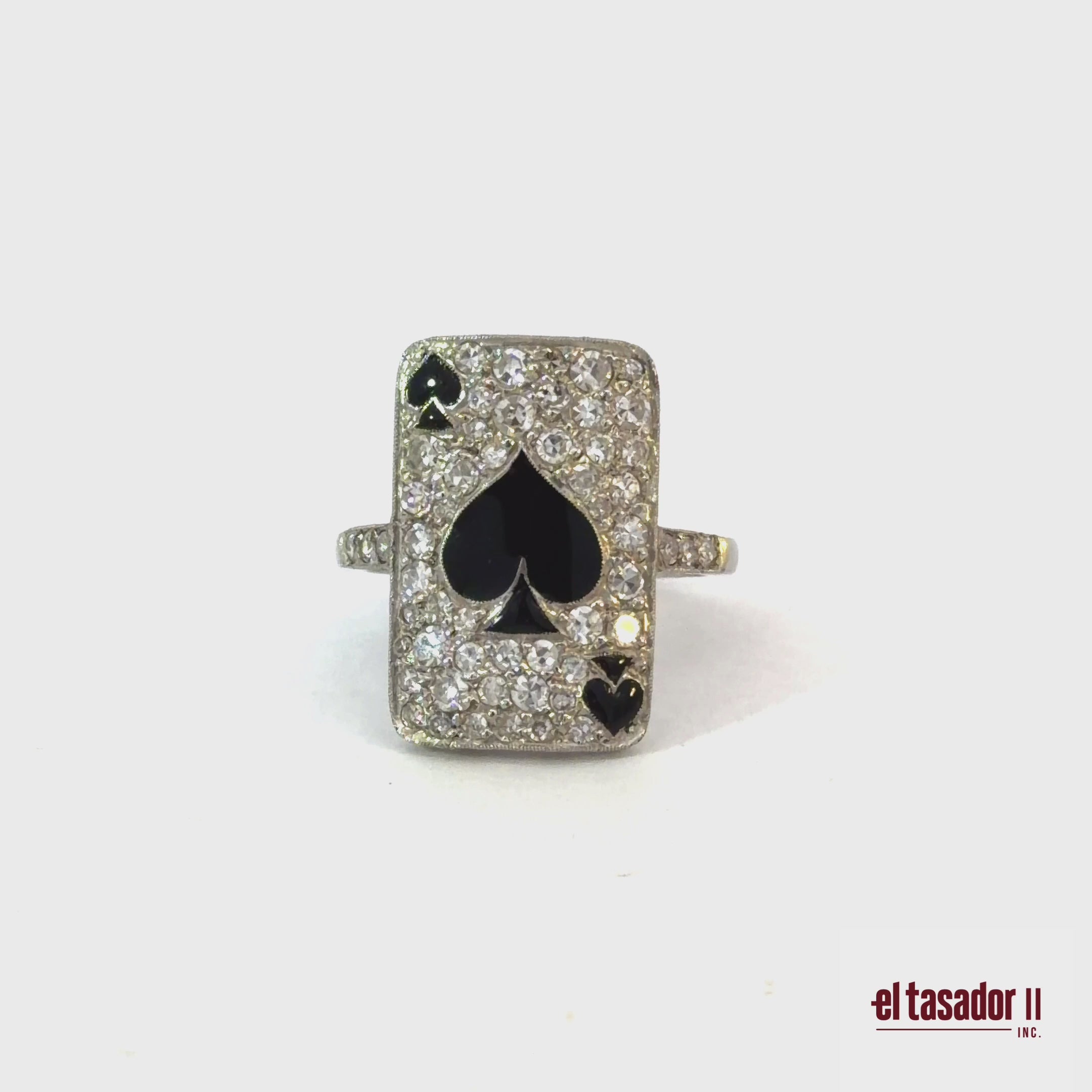 Las Vegas Collection Spade ring 6.6 g platinum enamel & 1.14 ct of diamonds (N)