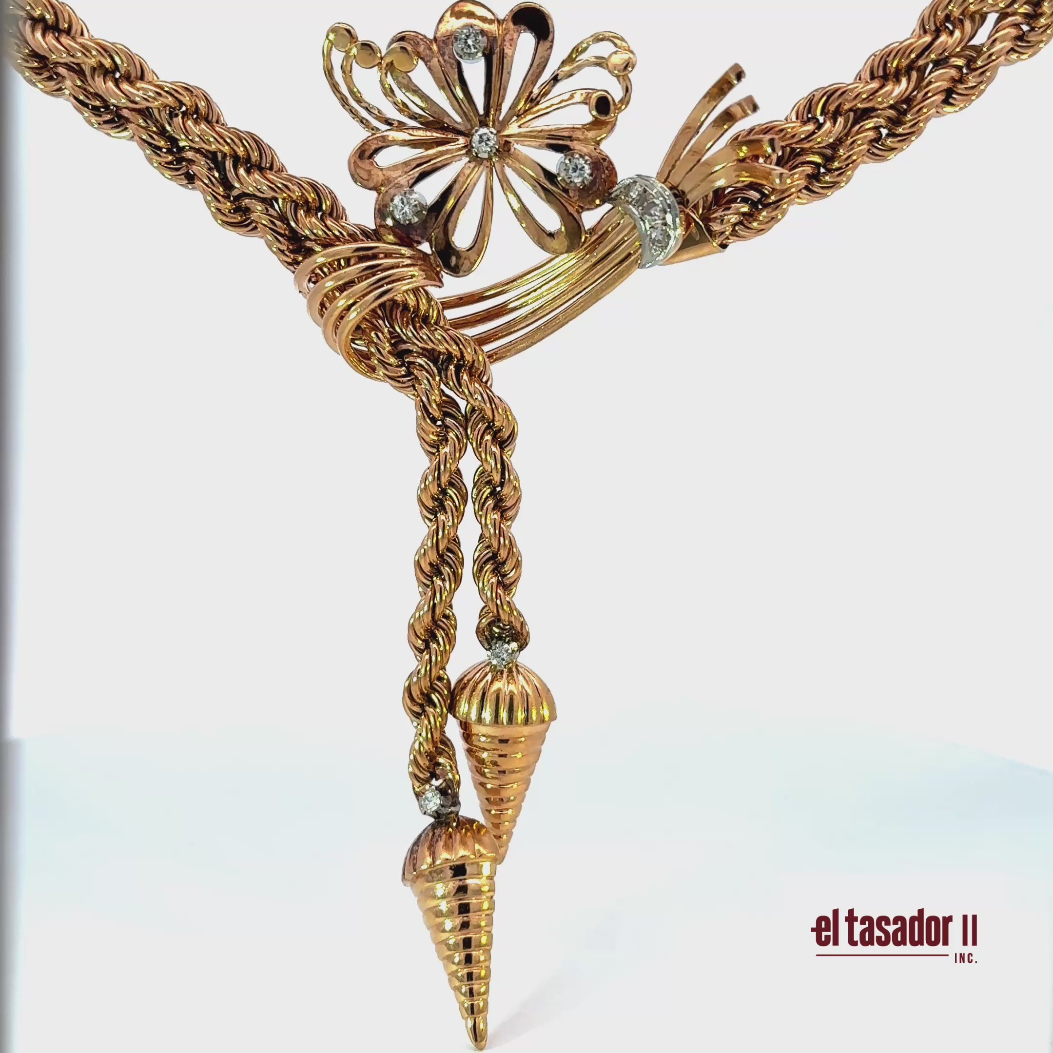 Braided flower necklace 76.8 g 18k gold and diamonds 0.56 ct (A)